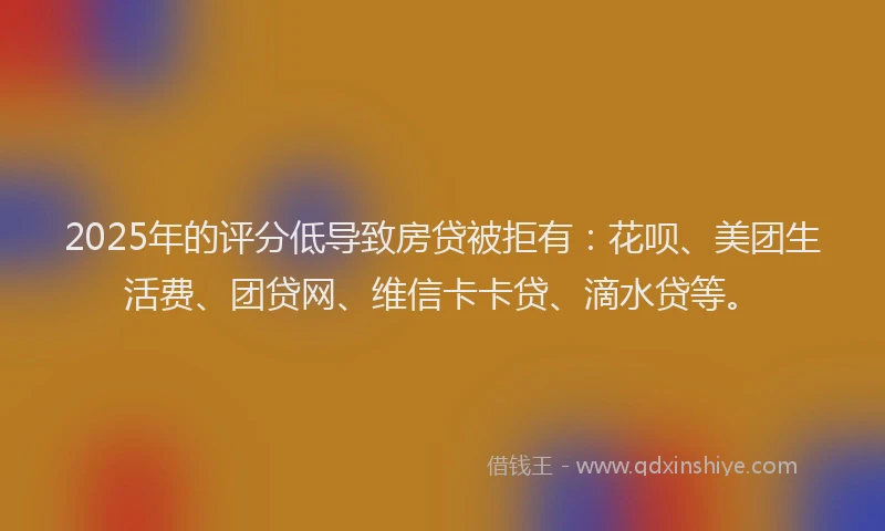 2025年的评分低导致房贷被拒有：花呗、美团生活费、团贷网、维信卡卡贷、滴水贷等。