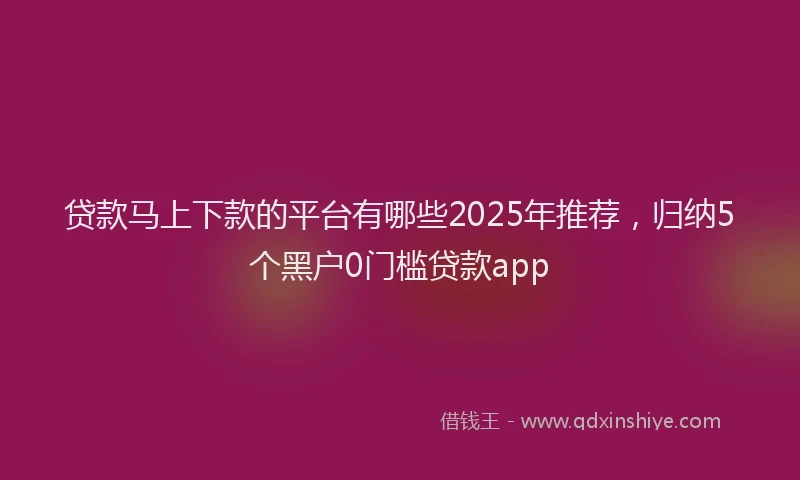 贷款马上下款的平台有哪些2025年推荐，归纳5个黑户0门槛贷款app