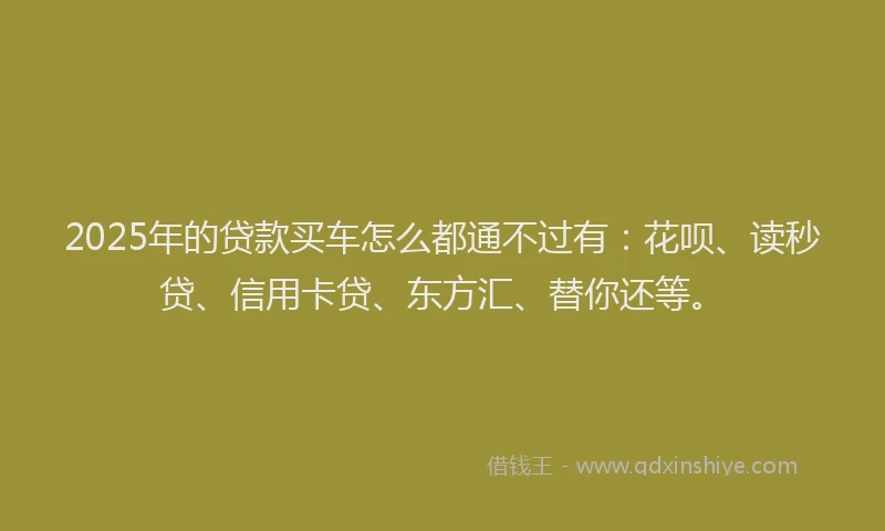 2025年的贷款买车怎么都通不过有：花呗、读秒贷、信用卡贷、东方汇、替你还等。