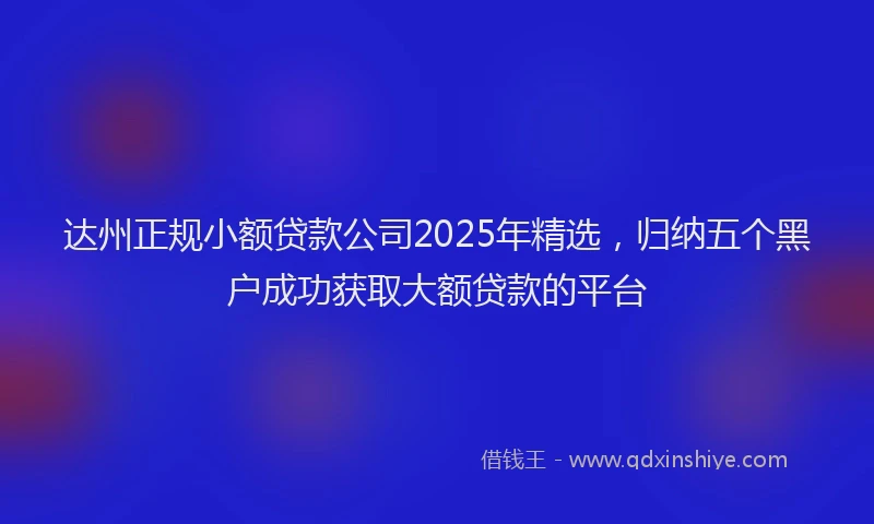 达州正规小额贷款公司2025年精选，归纳五个黑户成功获取大额贷款的平台