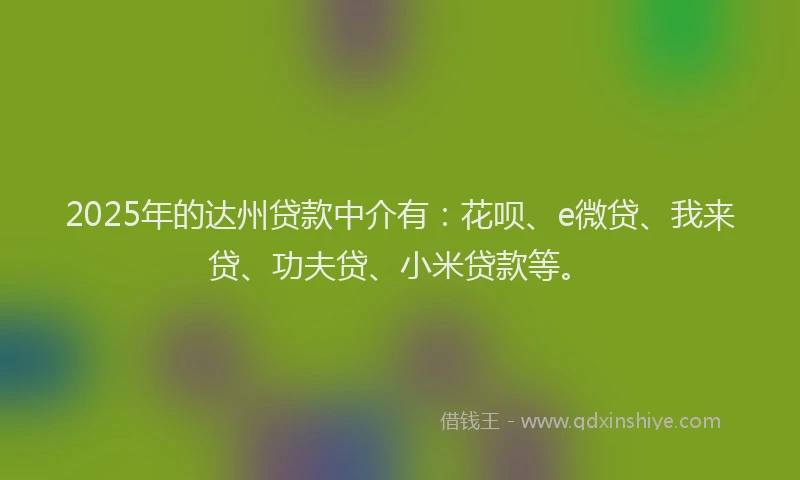 2025年的达州贷款中介有：花呗、e微贷、我来贷、功夫贷、小米贷款等。
