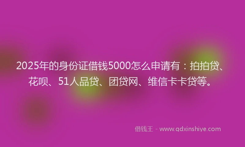 2025年的身份证借钱5000怎么申请有：拍拍贷、花呗、51人品贷、团贷网、维信卡卡贷等。