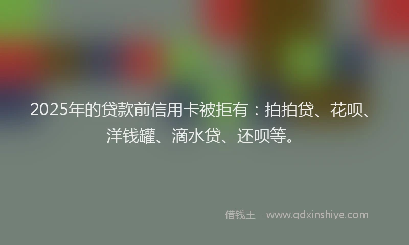 2025年的贷款前信用卡被拒有：拍拍贷、花呗、洋钱罐、滴水贷、还呗等。