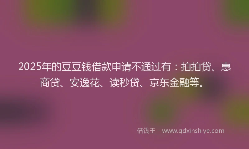 2025年的豆豆钱借款申请不通过有：拍拍贷、惠商贷、安逸花、读秒贷、京东金融等。