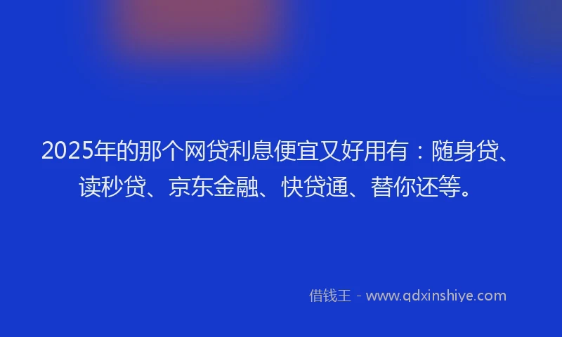 2025年的那个网贷利息便宜又好用有：随身贷、读秒贷、京东金融、快贷通、替你还等。
