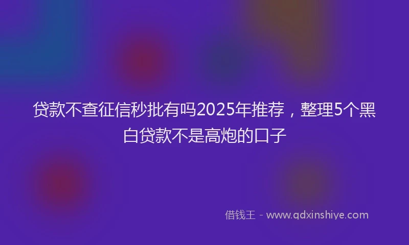 贷款不查征信秒批有吗2025年推荐，整理5个黑白贷款不是高炮的口子