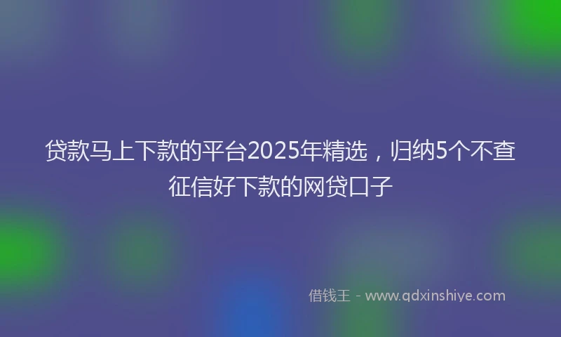 贷款马上下款的平台2025年精选，归纳5个不查征信好下款的网贷口子