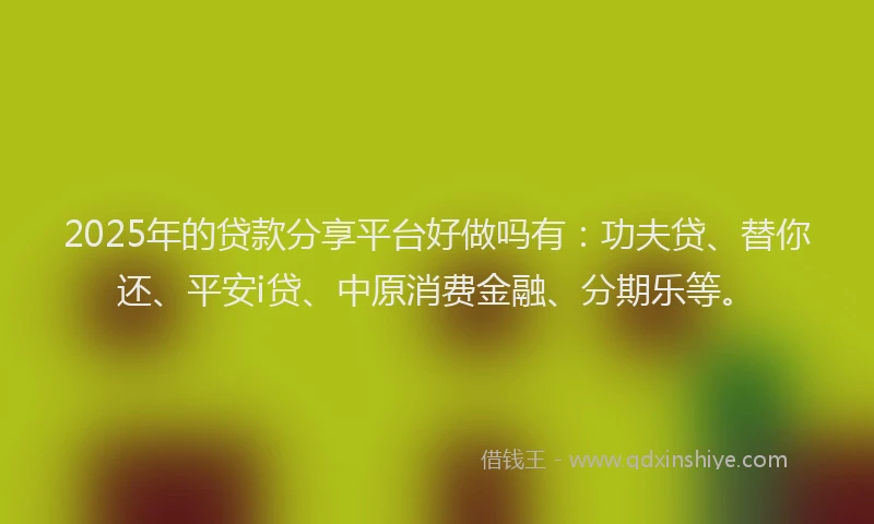 2025年的贷款分享平台好做吗有：功夫贷、替你还、平安i贷、中原消费金融、分期乐等。