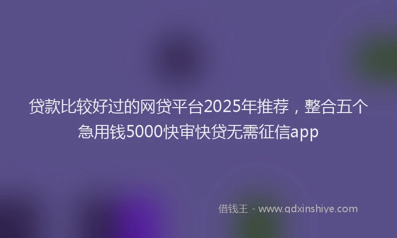 贷款比较好过的网贷平台2025年推荐，整合五个急用钱5000快审快贷无需征信app