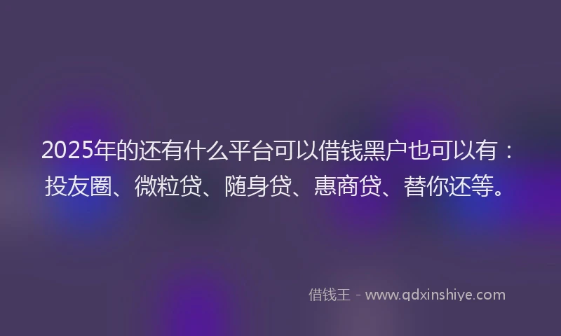 2025年的还有什么平台可以借钱黑户也可以有：投友圈、微粒贷、随身贷、惠商贷、替你还等。