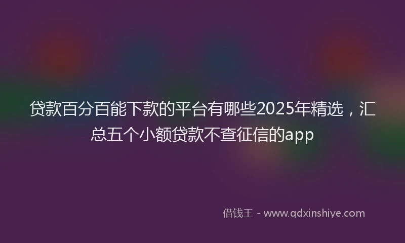贷款百分百能下款的平台有哪些2025年精选，汇总五个小额贷款不查征信的app