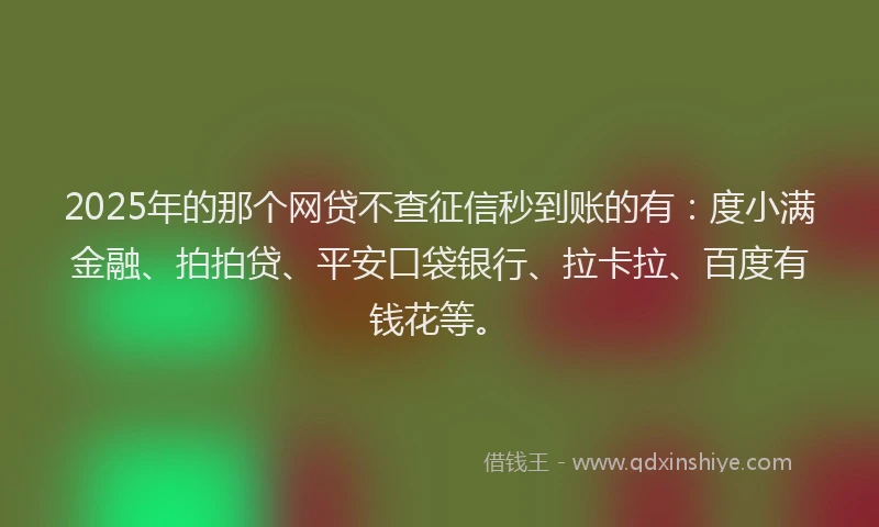 2025年的那个网贷不查征信秒到账的有：度小满金融、拍拍贷、平安口袋银行、拉卡拉、百度有钱花等。