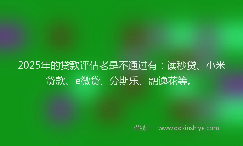 2025年的贷款评估老是不通过有：读秒贷、小米贷款、e微贷、分期乐、融逸花等。