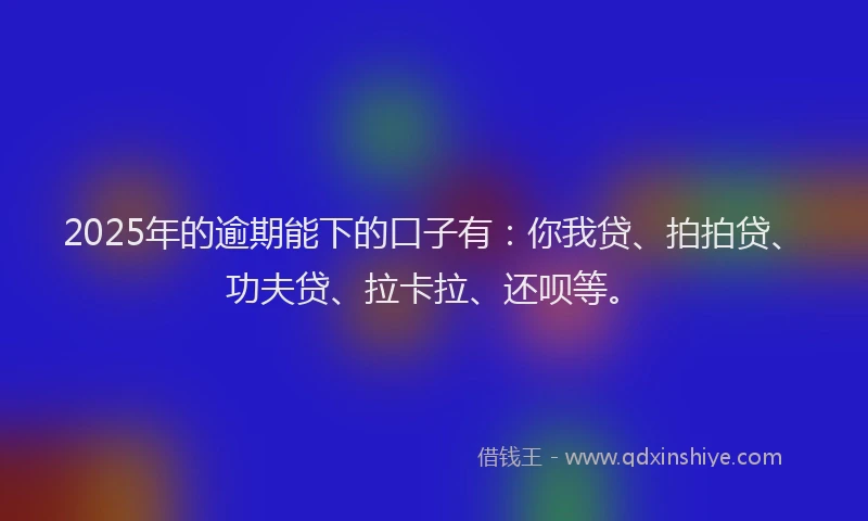 2025年的逾期能下的口子有：你我贷、拍拍贷、功夫贷、拉卡拉、还呗等。