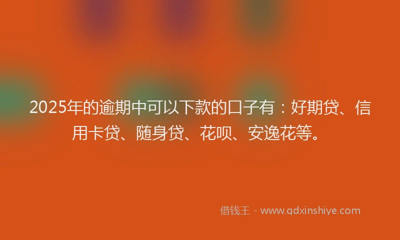 2025年的逾期中可以下款的口子有：好期贷、信用卡贷、随身贷、花呗、安逸花等。