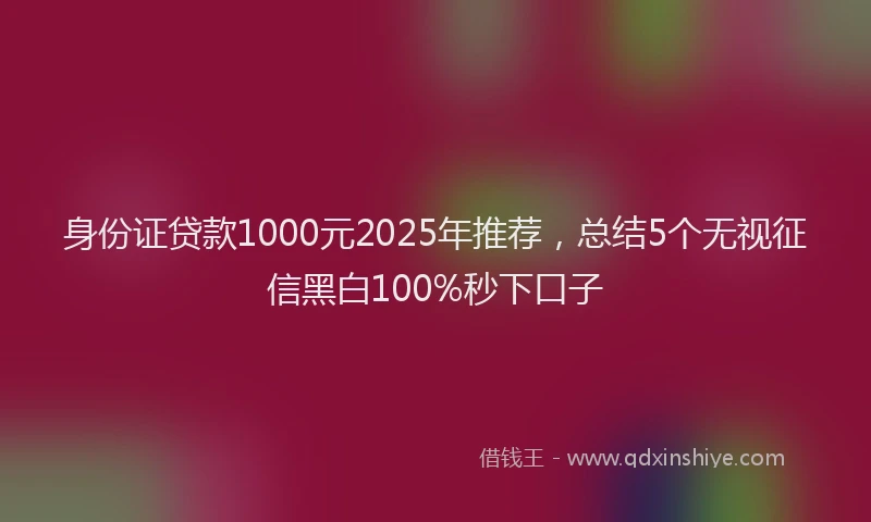 身份证贷款1000元2025年推荐，总结5个无视征信黑白100%秒下口子