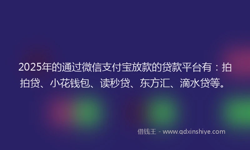 2025年的通过微信支付宝放款的贷款平台有：拍拍贷、小花钱包、读秒贷、东方汇、滴水贷等。