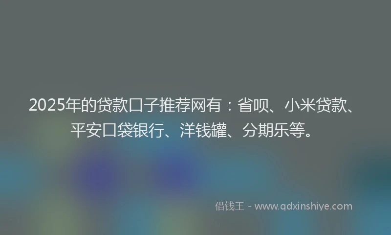 2025年的贷款口子推荐网有：省呗、小米贷款、平安口袋银行、洋钱罐、分期乐等。