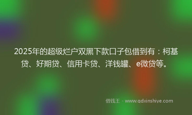 2025年的超级烂户双黑下款口子包借到有：柯基贷、好期贷、信用卡贷、洋钱罐、e微贷等。