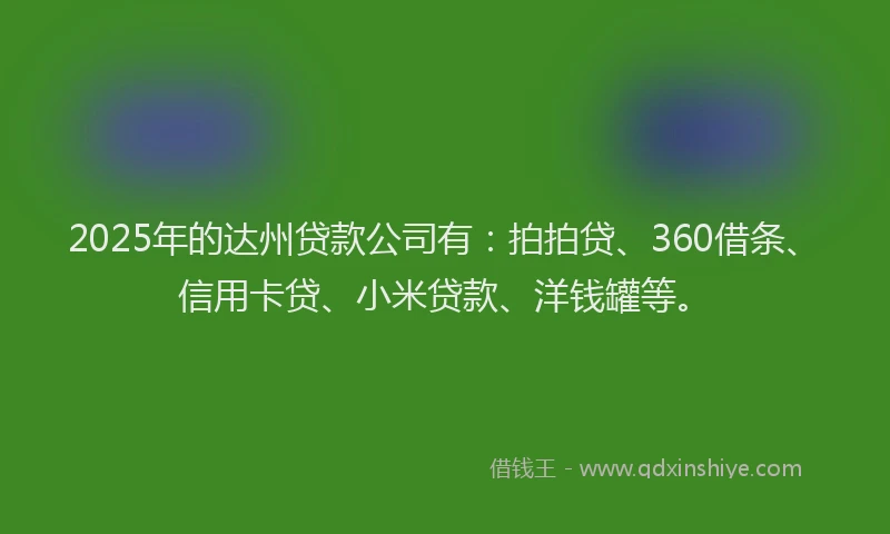 2025年的达州贷款公司有：拍拍贷、360借条、信用卡贷、小米贷款、洋钱罐等。