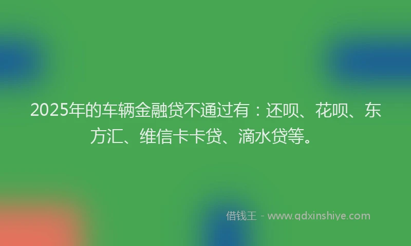 2025年的车辆金融贷不通过有：还呗、花呗、东方汇、维信卡卡贷、滴水贷等。