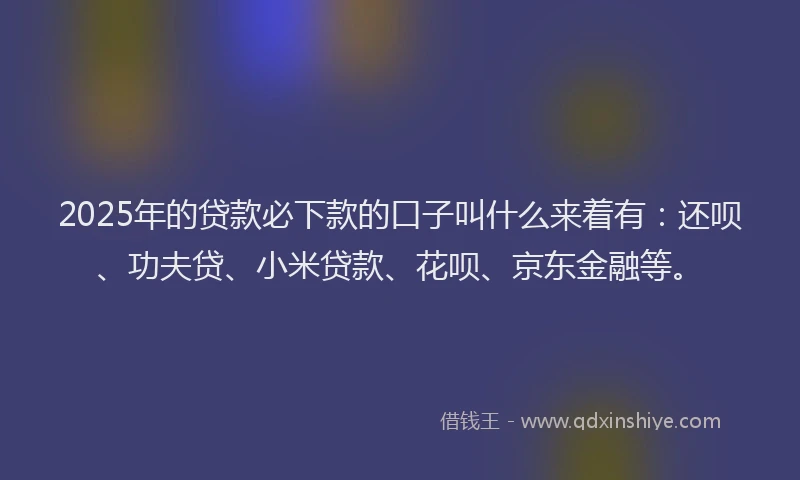 2025年的贷款必下款的口子叫什么来着有：还呗、功夫贷、小米贷款、花呗、京东金融等。