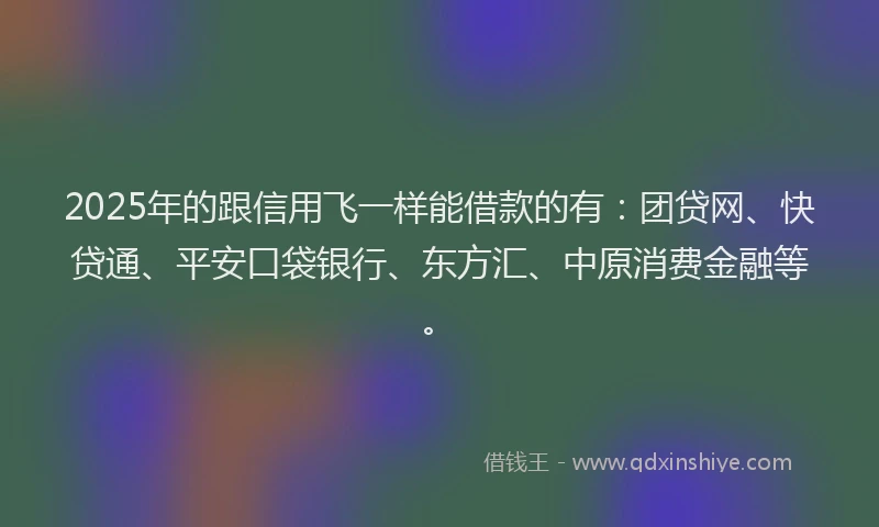 2025年的跟信用飞一样能借款的有：团贷网、快贷通、平安口袋银行、东方汇、中原消费金融等。