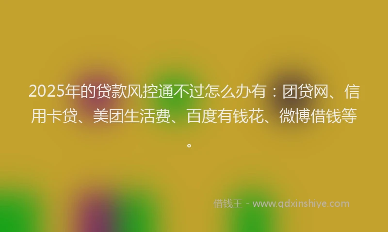 2025年的贷款风控通不过怎么办有：团贷网、信用卡贷、美团生活费、百度有钱花、微博借钱等。