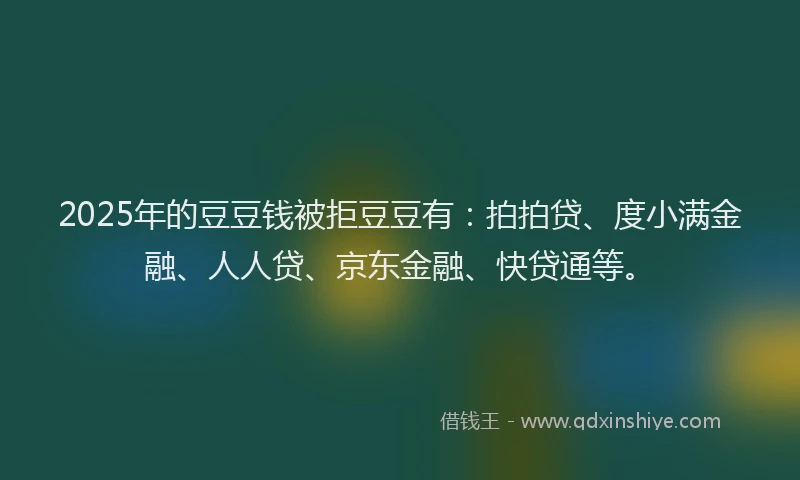 2025年的豆豆钱被拒豆豆有：拍拍贷、度小满金融、人人贷、京东金融、快贷通等。