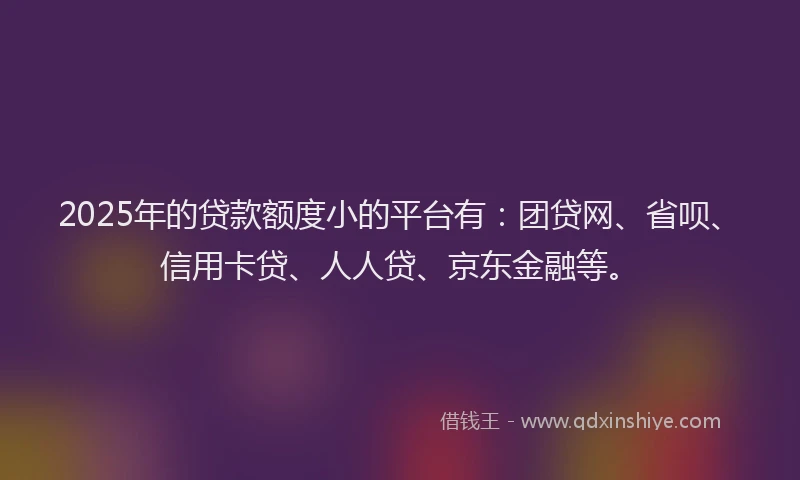 2025年的贷款额度小的平台有：团贷网、省呗、信用卡贷、人人贷、京东金融等。