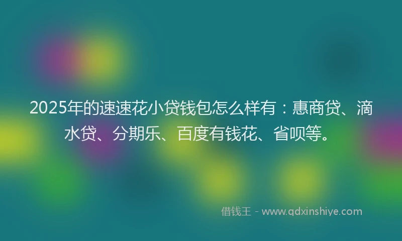2025年的速速花小贷钱包怎么样有：惠商贷、滴水贷、分期乐、百度有钱花、省呗等。