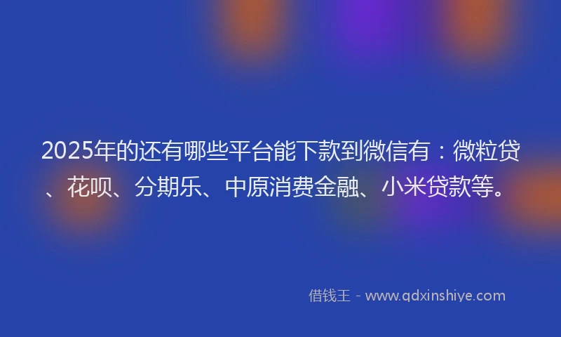2025年的还有哪些平台能下款到微信有：微粒贷、花呗、分期乐、中原消费金融、小米贷款等。