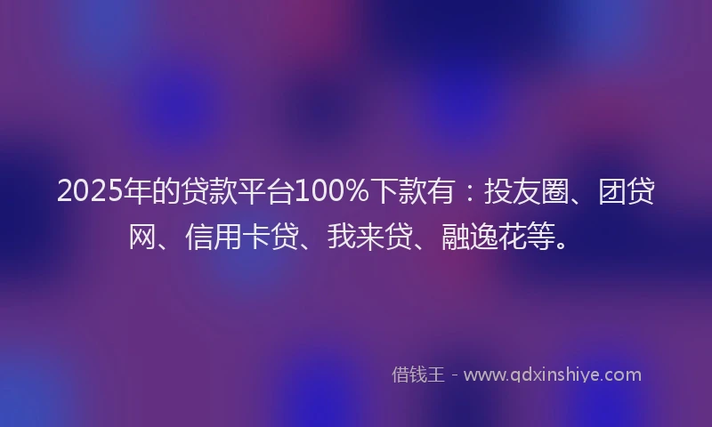 2025年的贷款平台100%下款有：投友圈、团贷网、信用卡贷、我来贷、融逸花等。