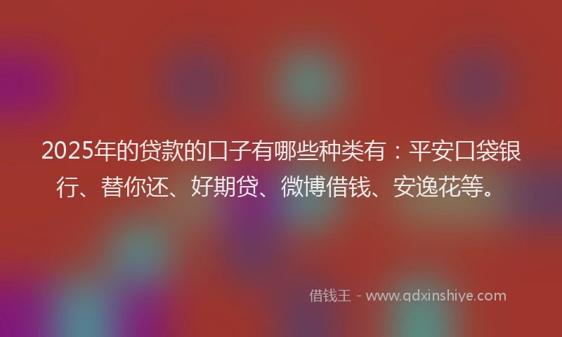 2025年的贷款的口子有哪些种类有：平安口袋银行、替你还、好期贷、微博借钱、安逸花等。