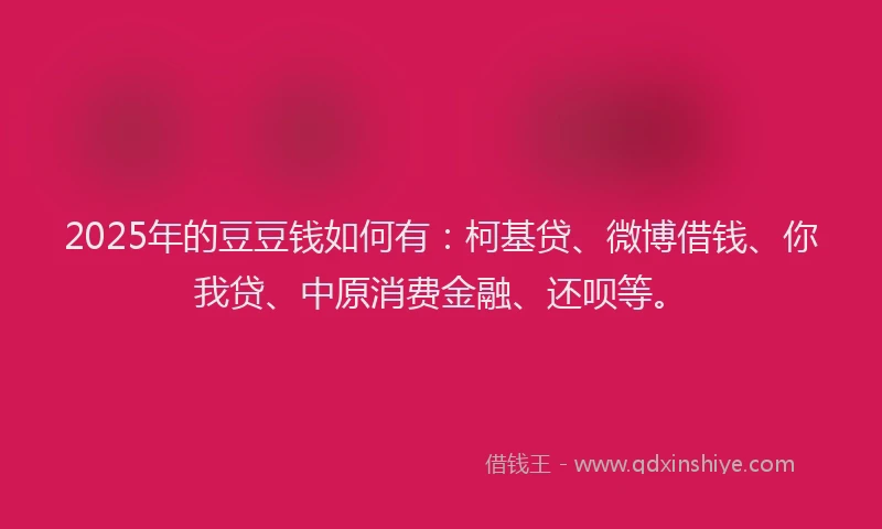 2025年的豆豆钱如何有：柯基贷、微博借钱、你我贷、中原消费金融、还呗等。