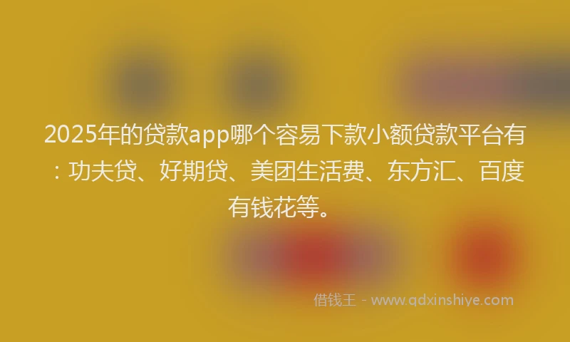 2025年的贷款app哪个容易下款小额贷款平台有：功夫贷、好期贷、美团生活费、东方汇、百度有钱花等。