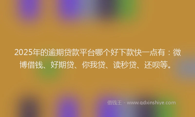 2025年的逾期贷款平台哪个好下款快一点有：微博借钱、好期贷、你我贷、读秒贷、还呗等。