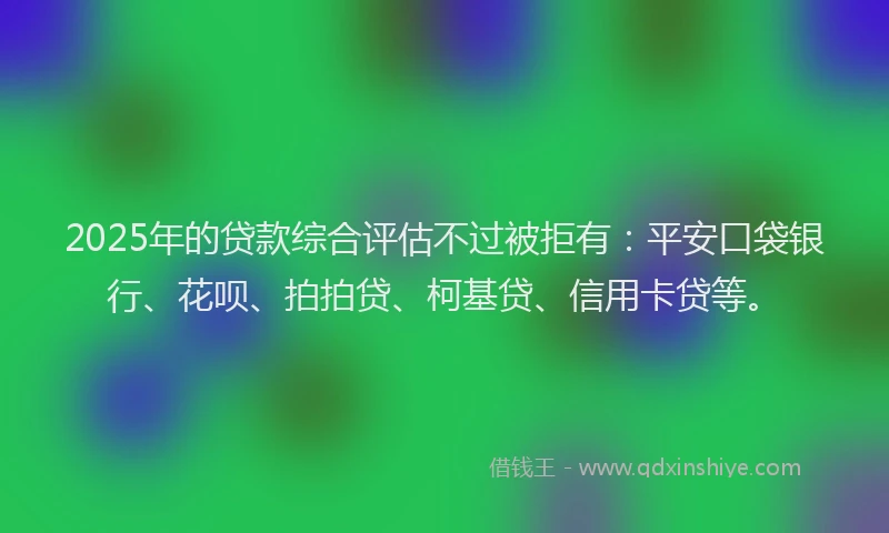 2025年的贷款综合评估不过被拒有：平安口袋银行、花呗、拍拍贷、柯基贷、信用卡贷等。