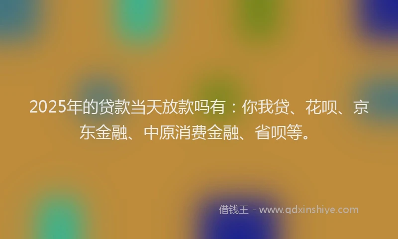 2025年的贷款当天放款吗有：你我贷、花呗、京东金融、中原消费金融、省呗等。