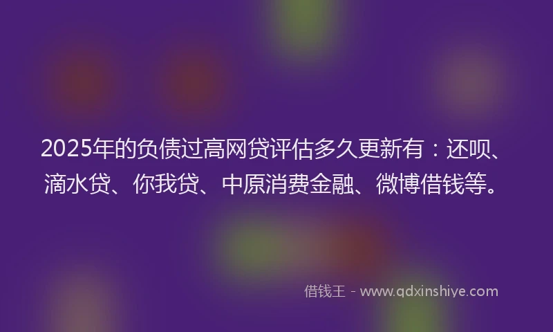 2025年的负债过高网贷评估多久更新有：还呗、滴水贷、你我贷、中原消费金融、微博借钱等。
