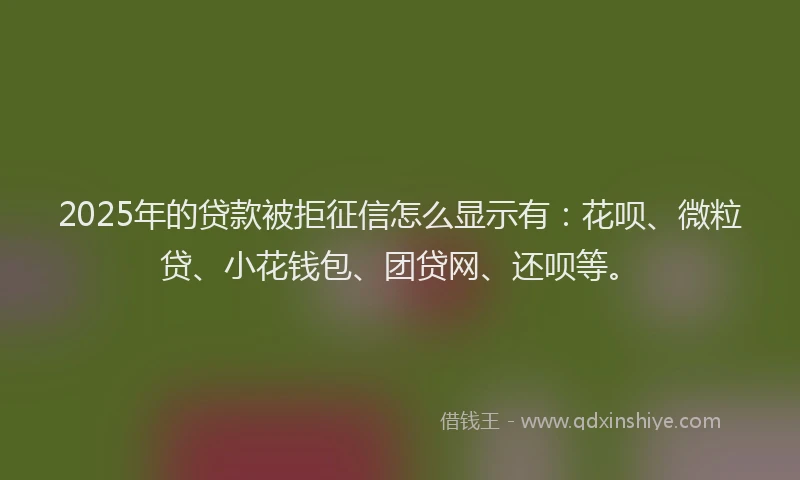 2025年的贷款被拒征信怎么显示有：花呗、微粒贷、小花钱包、团贷网、还呗等。
