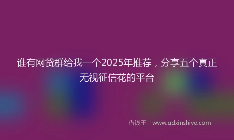 谁有网贷群给我一个2025年推荐，分享五个真正无视征信花的平台