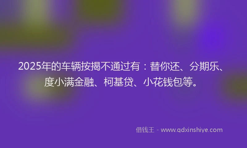 2025年的车辆按揭不通过有：替你还、分期乐、度小满金融、柯基贷、小花钱包等。