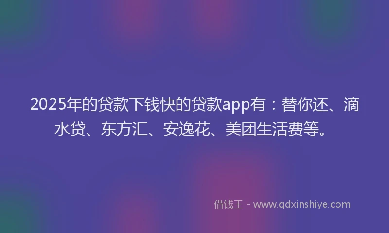 2025年的贷款下钱快的贷款app有：替你还、滴水贷、东方汇、安逸花、美团生活费等。