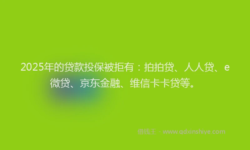 2025年的贷款投保被拒有：拍拍贷、人人贷、e微贷、京东金融、维信卡卡贷等。