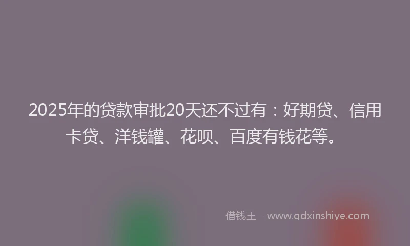 2025年的贷款审批20天还不过有：好期贷、信用卡贷、洋钱罐、花呗、百度有钱花等。
