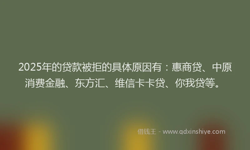 2025年的贷款被拒的具体原因有：惠商贷、中原消费金融、东方汇、维信卡卡贷、你我贷等。
