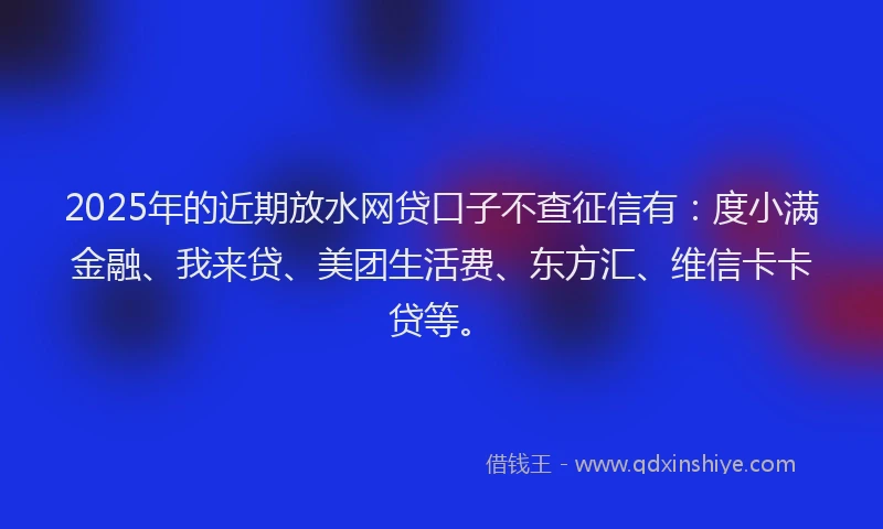 2025年的近期放水网贷口子不查征信有：度小满金融、我来贷、美团生活费、东方汇、维信卡卡贷等。