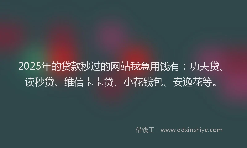 2025年的贷款秒过的网站我急用钱有：功夫贷、读秒贷、维信卡卡贷、小花钱包、安逸花等。