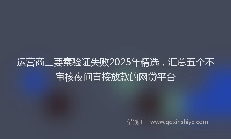 运营商三要素验证失败2025年精选，汇总五个不审核夜间直接放款的网贷平台